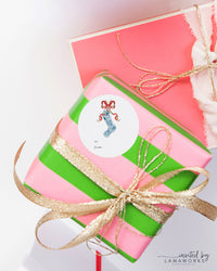 Chinoiserie Gift Sticker with Red Watercolor Stocking