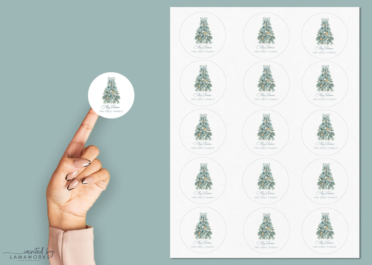 Blue Christmas Tree Gift Sticker