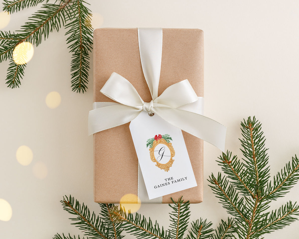 Red Bow Crest Gift Tag