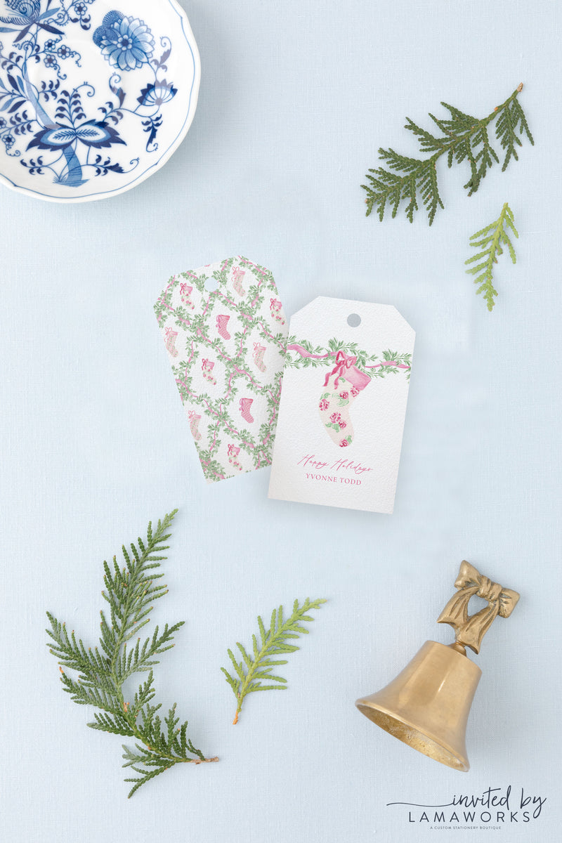 Pink Floral Stocking Gift Tag