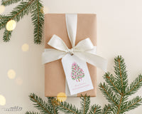 Pink Christmas Tree with Bows Gift Tag