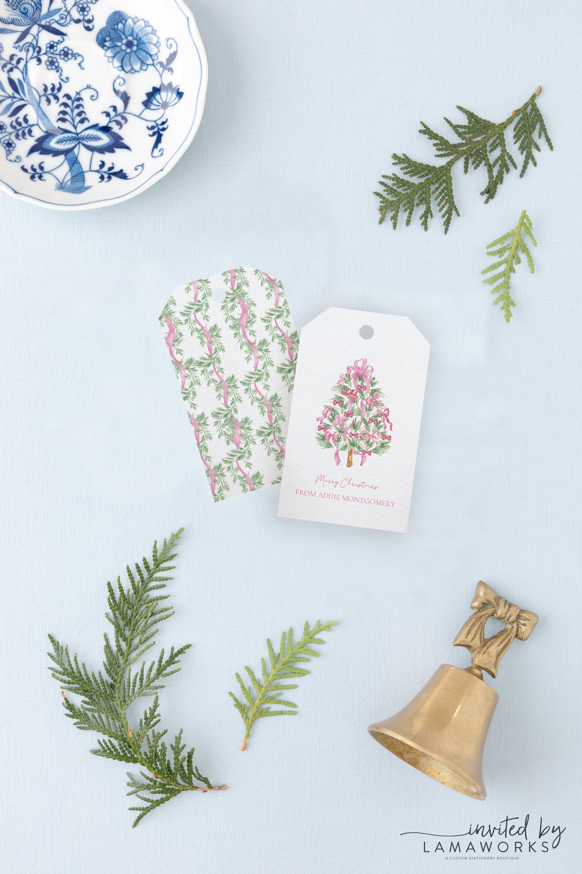 Pink Christmas Tree with Bows Gift Tag