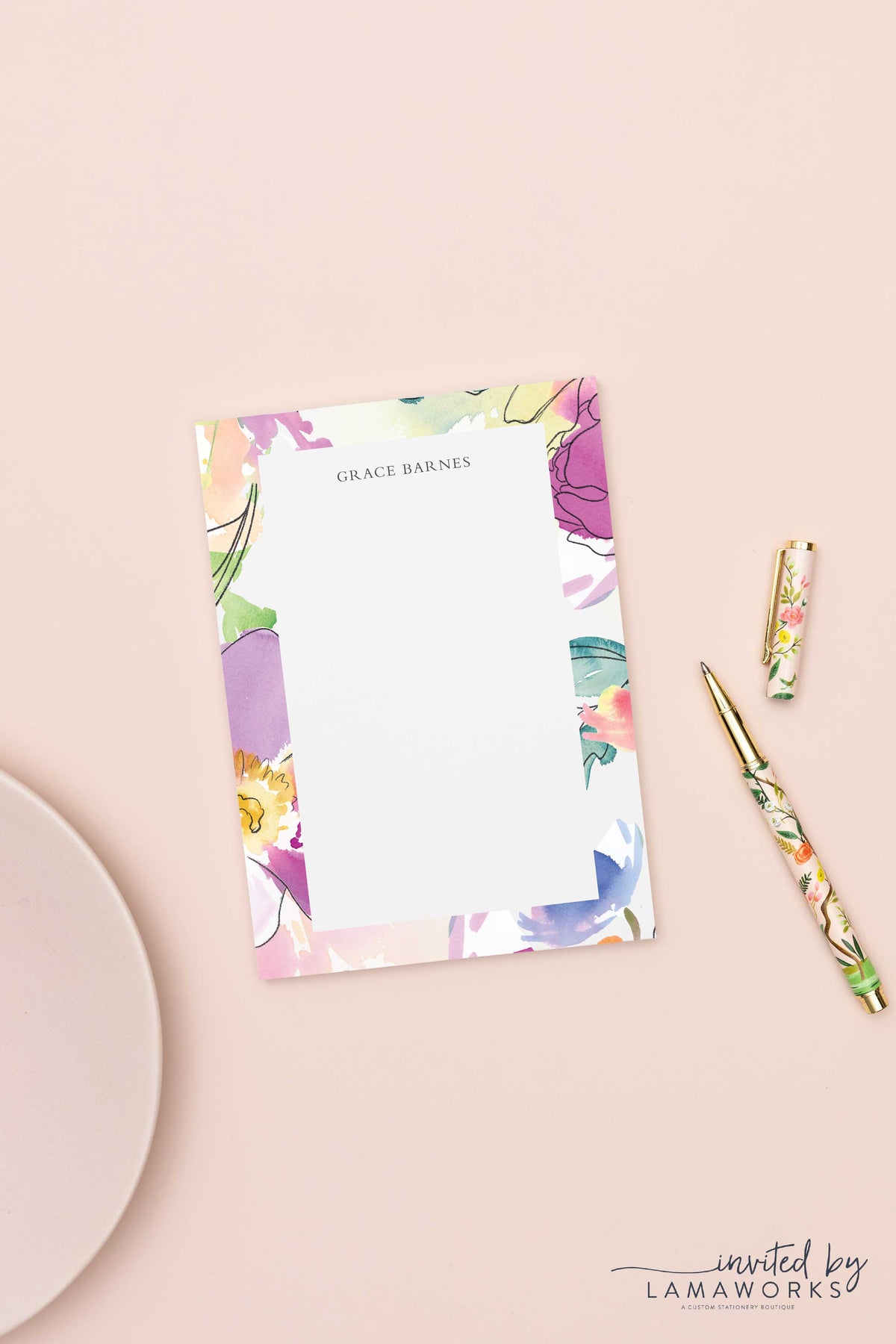 Personalized Notepad with Bright Flowers | Grace