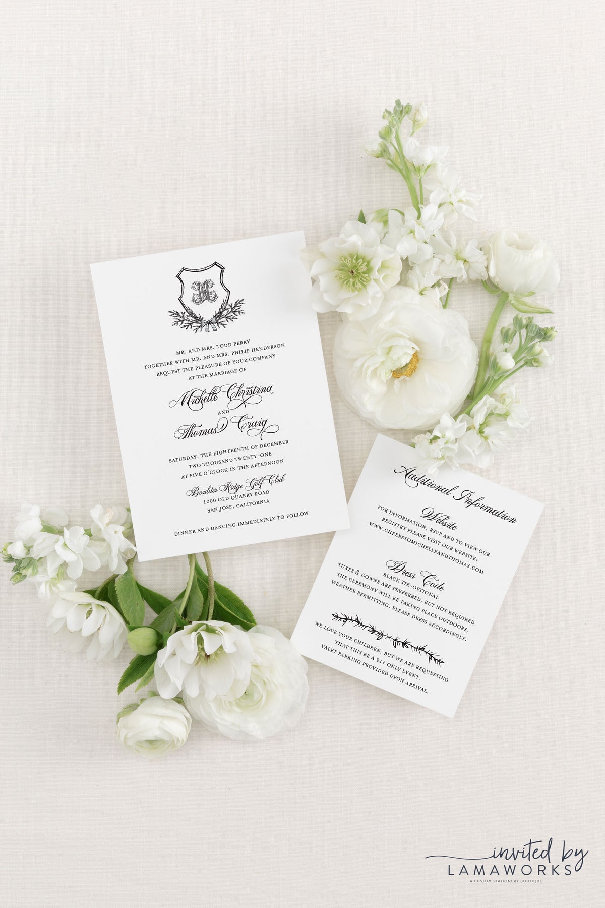 Winter Evergreen Crest Wedding Invitation Suite | Michelle