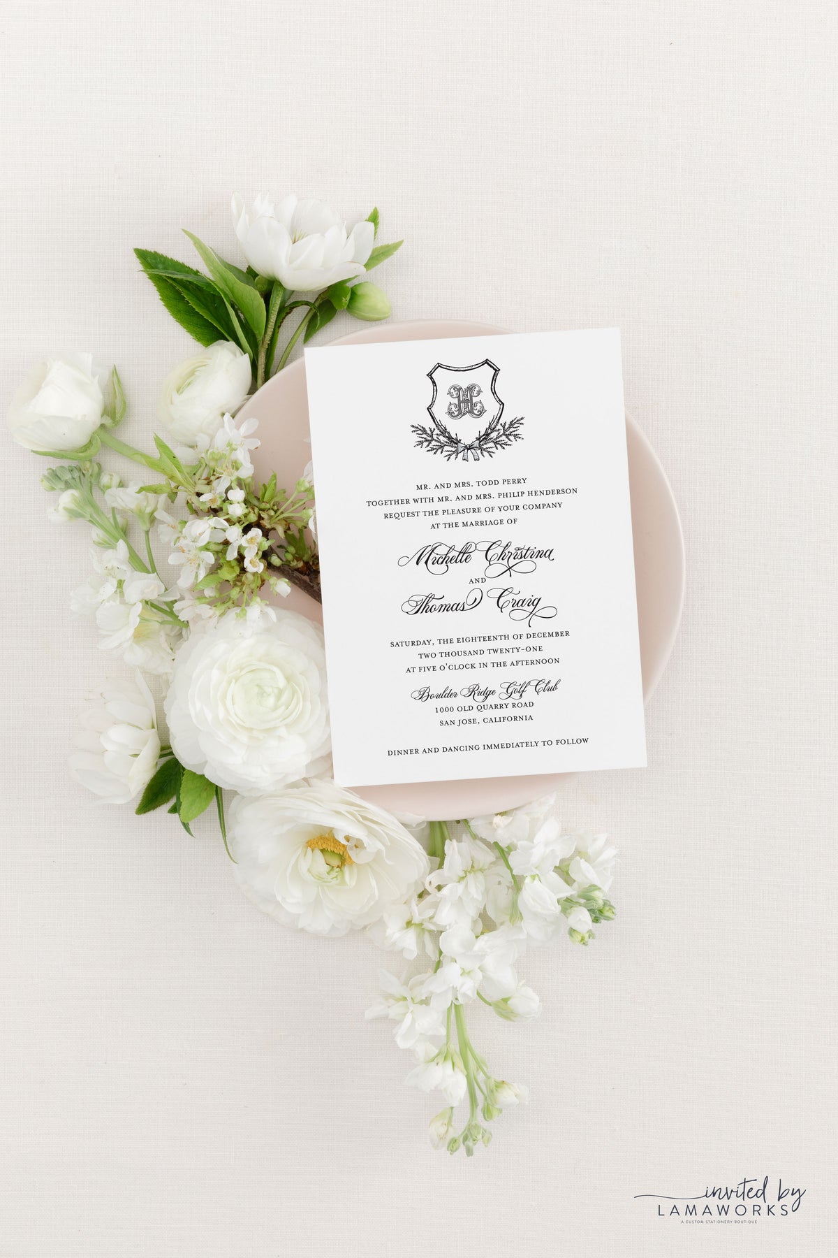 Winter Evergreen Crest Wedding Invitation Suite | Michelle