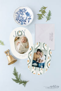 Dusty Blue Joy Oval Christmas Card