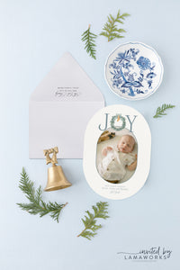 Dusty Blue Joy Oval Christmas Card