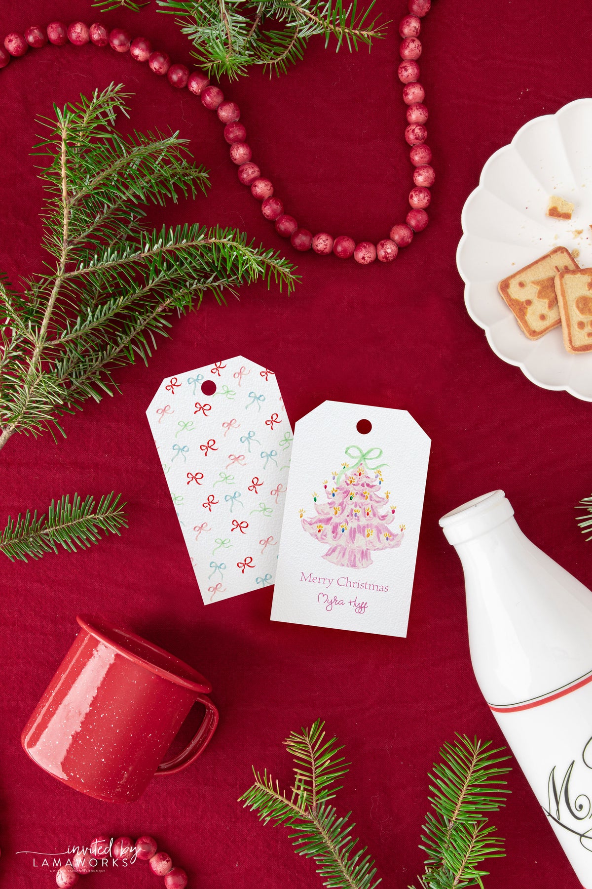 Retro Christmas Tree Tag - Pink