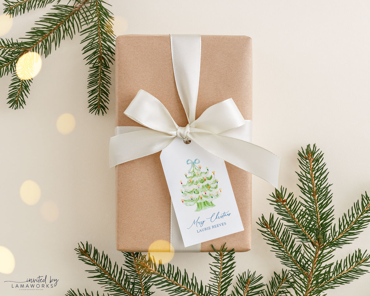 Retro Christmas Tree Tag - Chartreuse