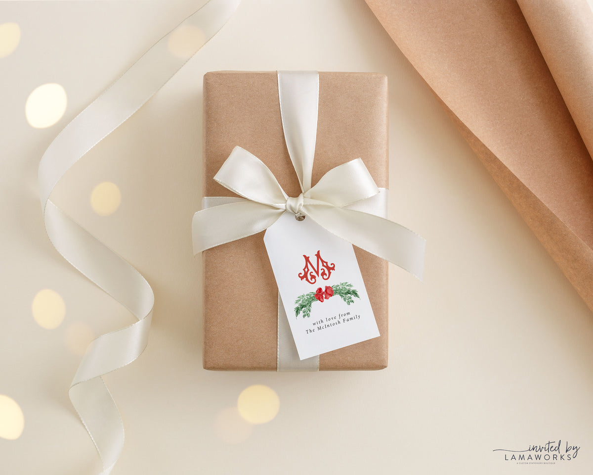 Red Bow Monogram Swag Gift Tag