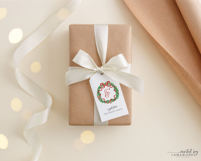 Christmas Wreath Monogram Gift Tag