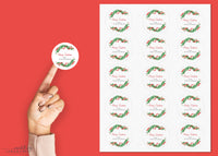 Red Ribbon Garland Merry Christmas Gift Sticker