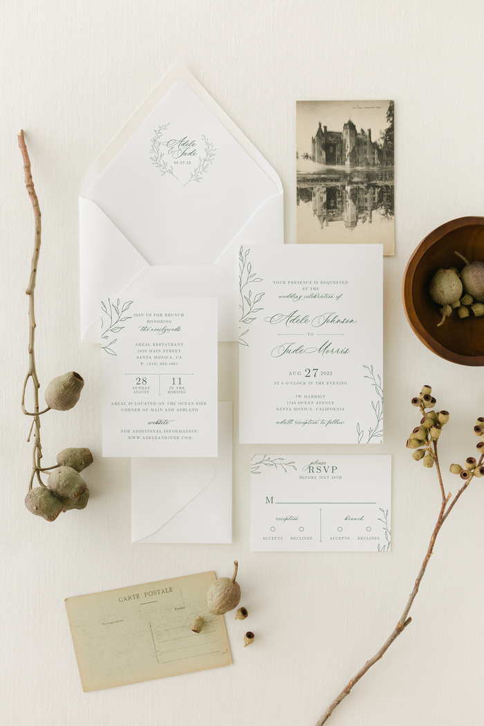 Classic, Elegant Wedding Invitation Suite with Greenery | Adele