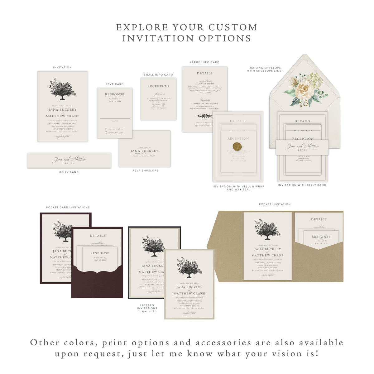 Elegant Wedding Invitation Suite with Watercolor Spring Flowers  | Ophelia