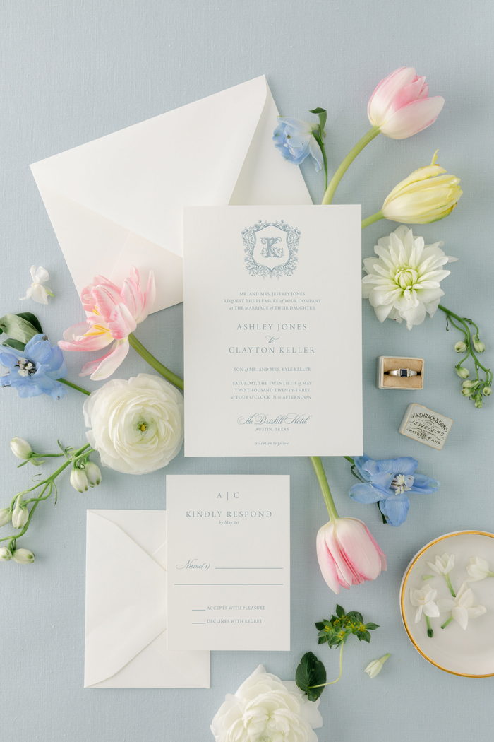 Classic, Elegant Calligraphy Wedding Invitations with Vintage Monogram | Ashley