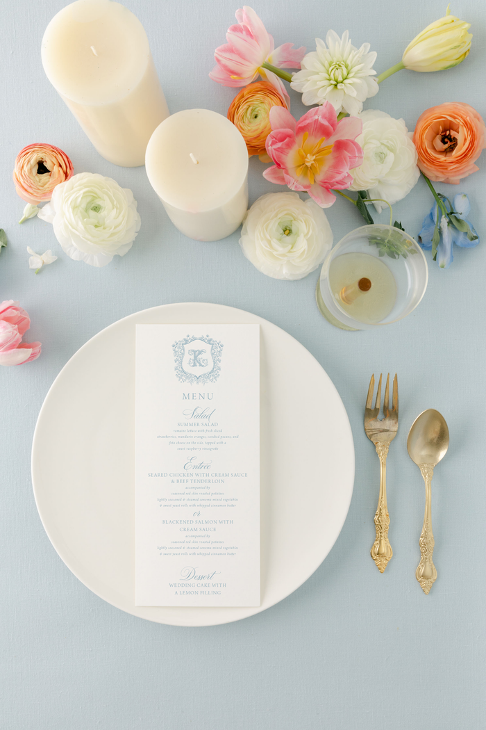 Wedding Menu with Monogram and Crest - Ashley