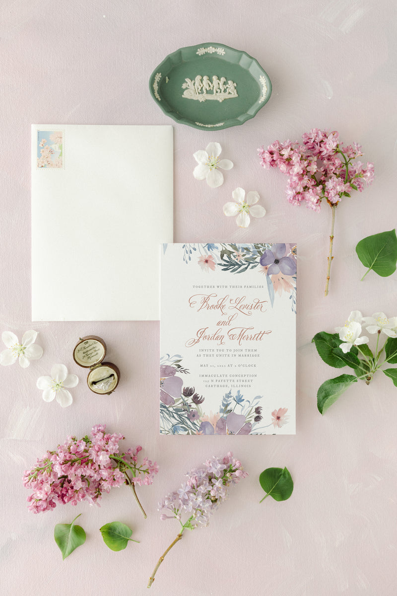 Elegant Mauve Watercolor Floral Wedding Invitation Suite | Brooke