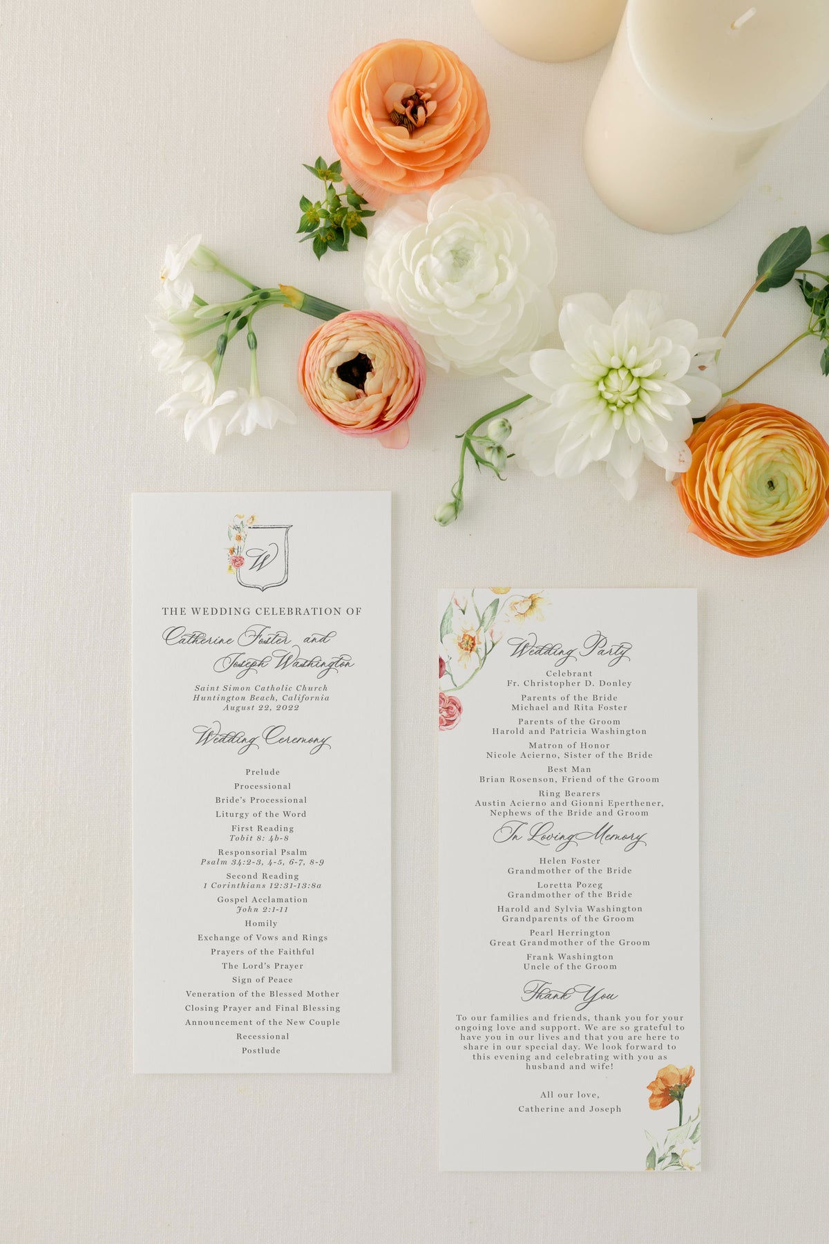 Wildflower Summer Garden Wedding Program with a Crest | Catherine