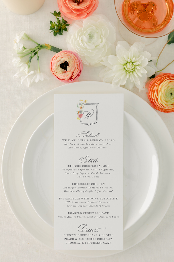 Spring Wedding Menu with Floral Crest | Catherine