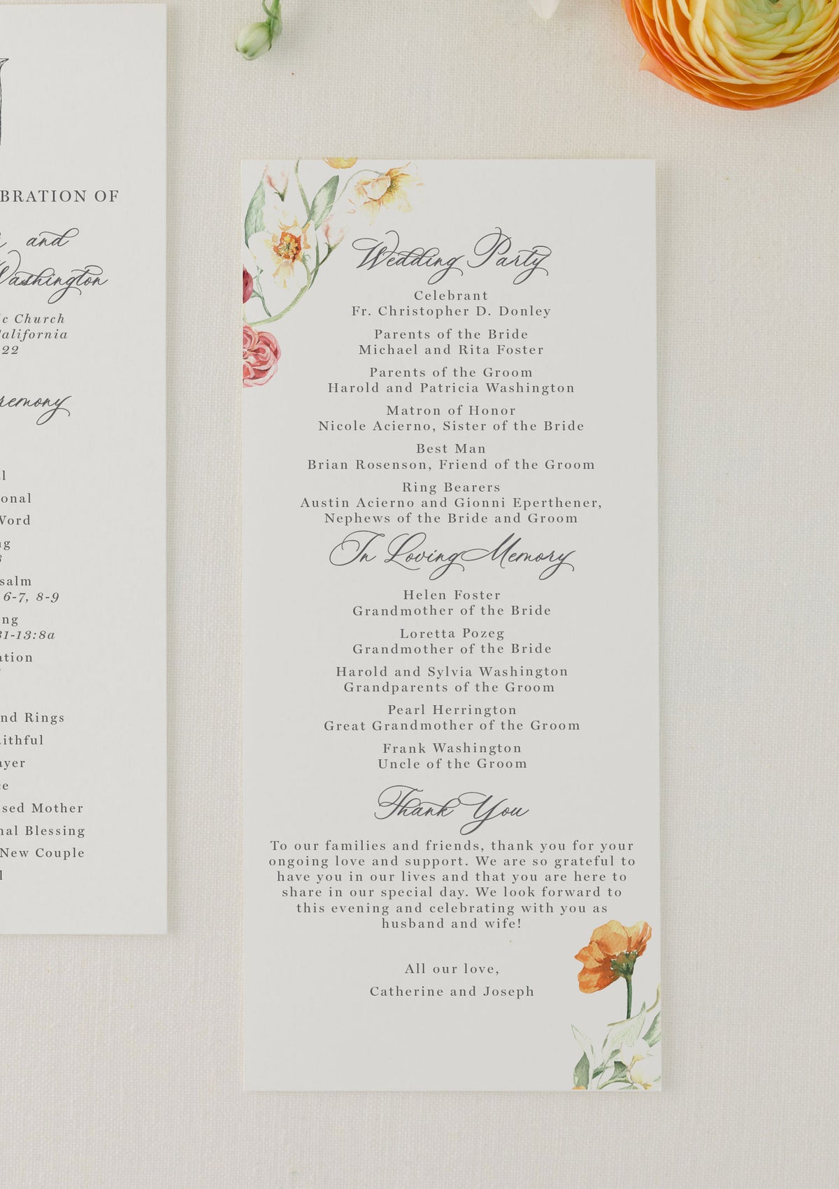 Wildflower Summer Garden Wedding Program with a Crest | Catherine