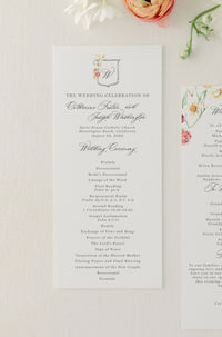 Wildflower Summer Garden Wedding Program with a Crest | Catherine