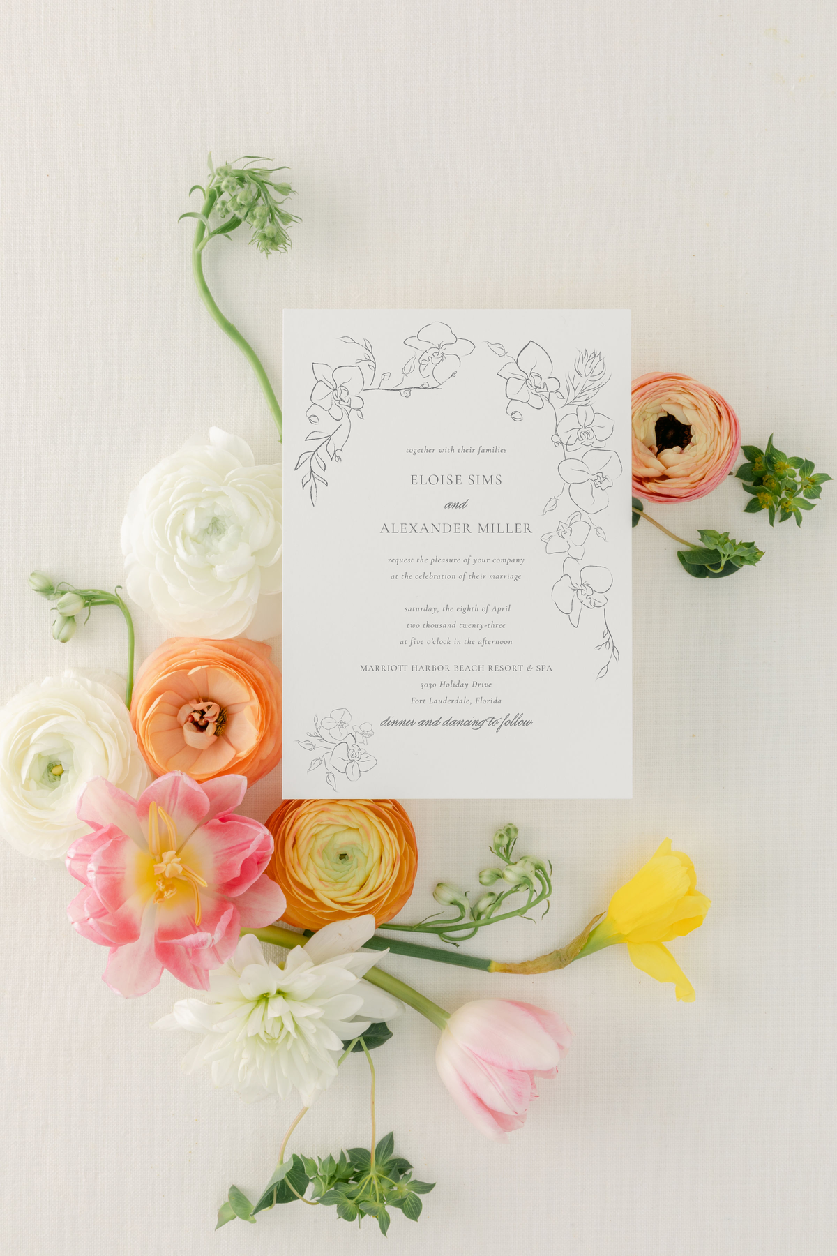 Elegant Wedding Invitation Suite with Delicate Spring Flowers | Eloise