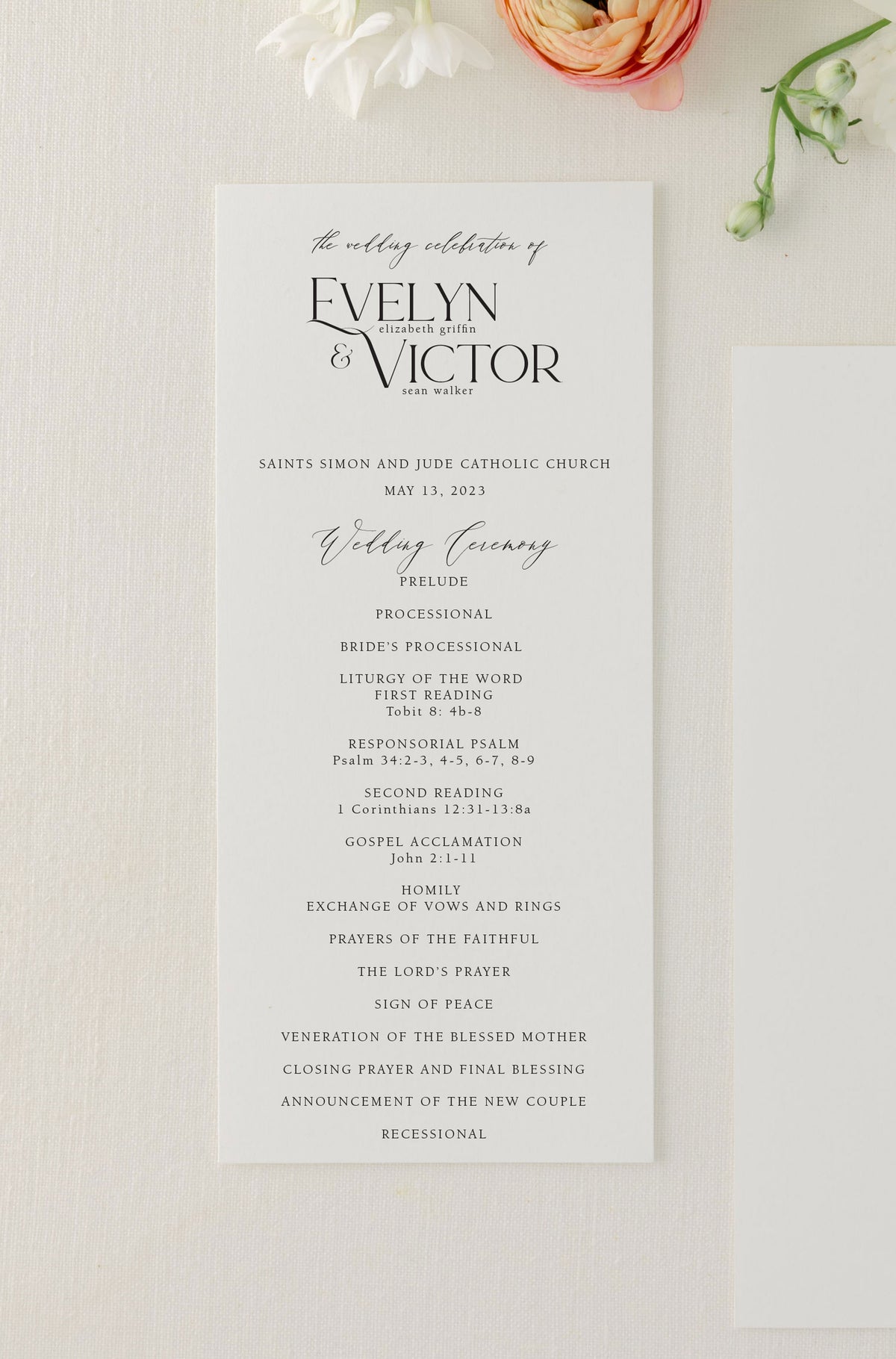 Modern Wedding Program with Monogram | Evelyn