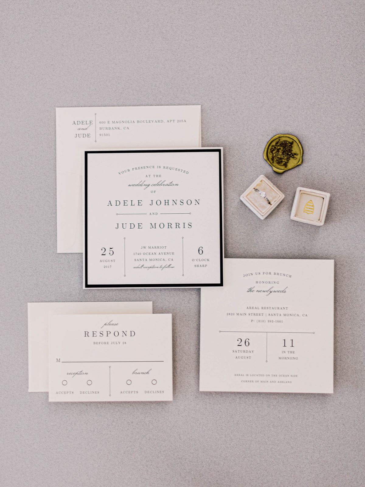 Black and white pocket wedding invitation for a formal wedding