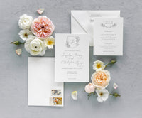 Simple Calligraphy Wedding Invitation Set with Monogram Crest- Jacquelyn