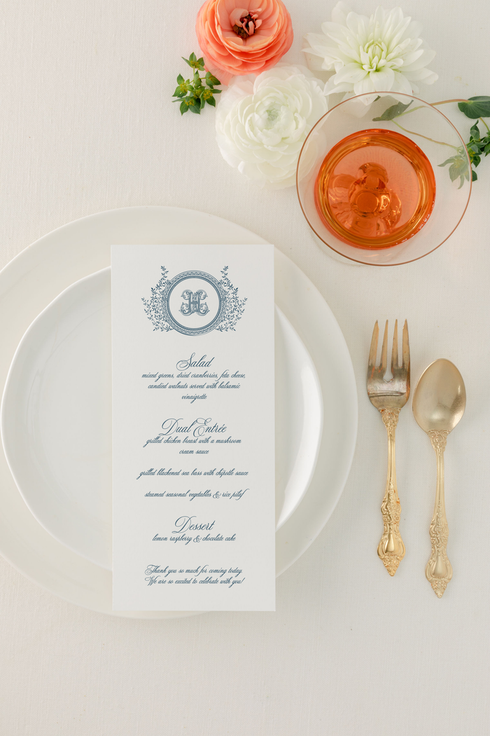 Wedding Menu with Botanical Crest | Jessica