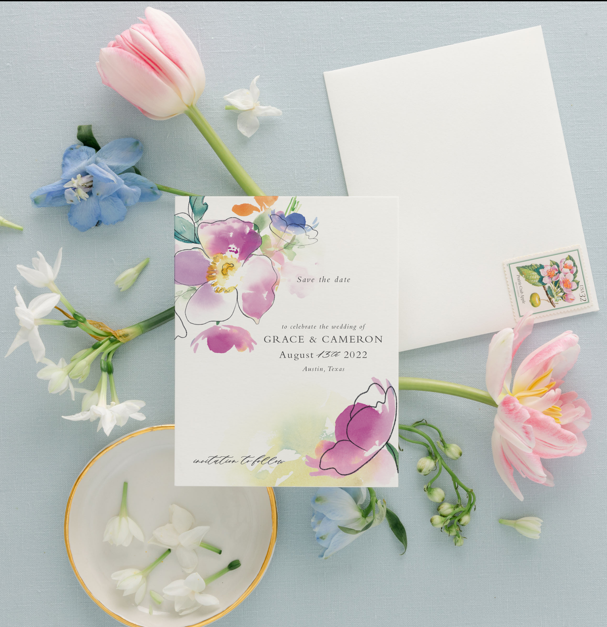 Classic Summer Floral Save the Date Card | Grace