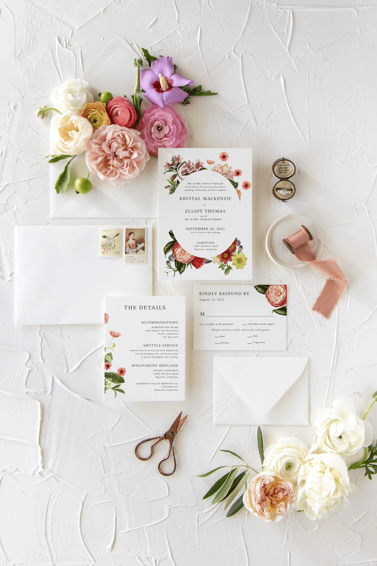 Summer Botanical Floral Wedding Invitation | Krystal