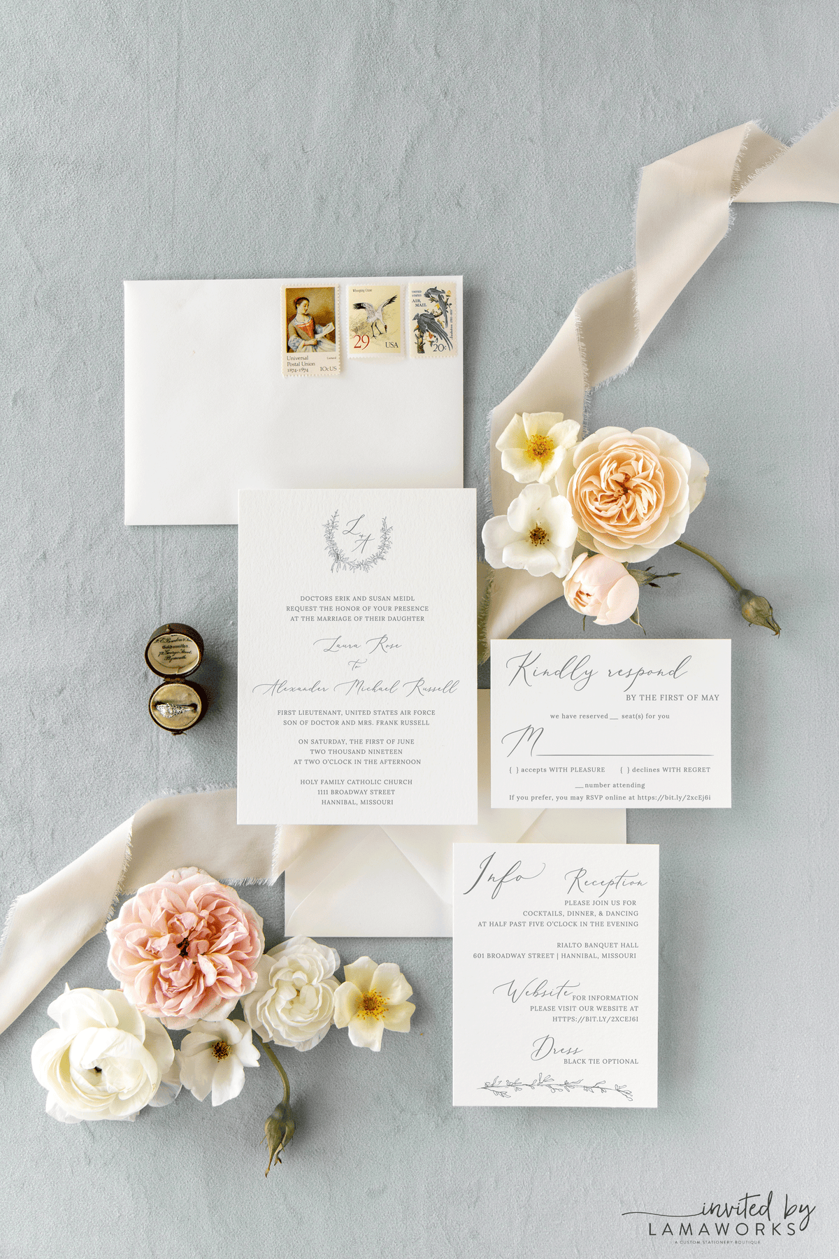 Monogram Laurel Traditional Wedding Invitation - Laura