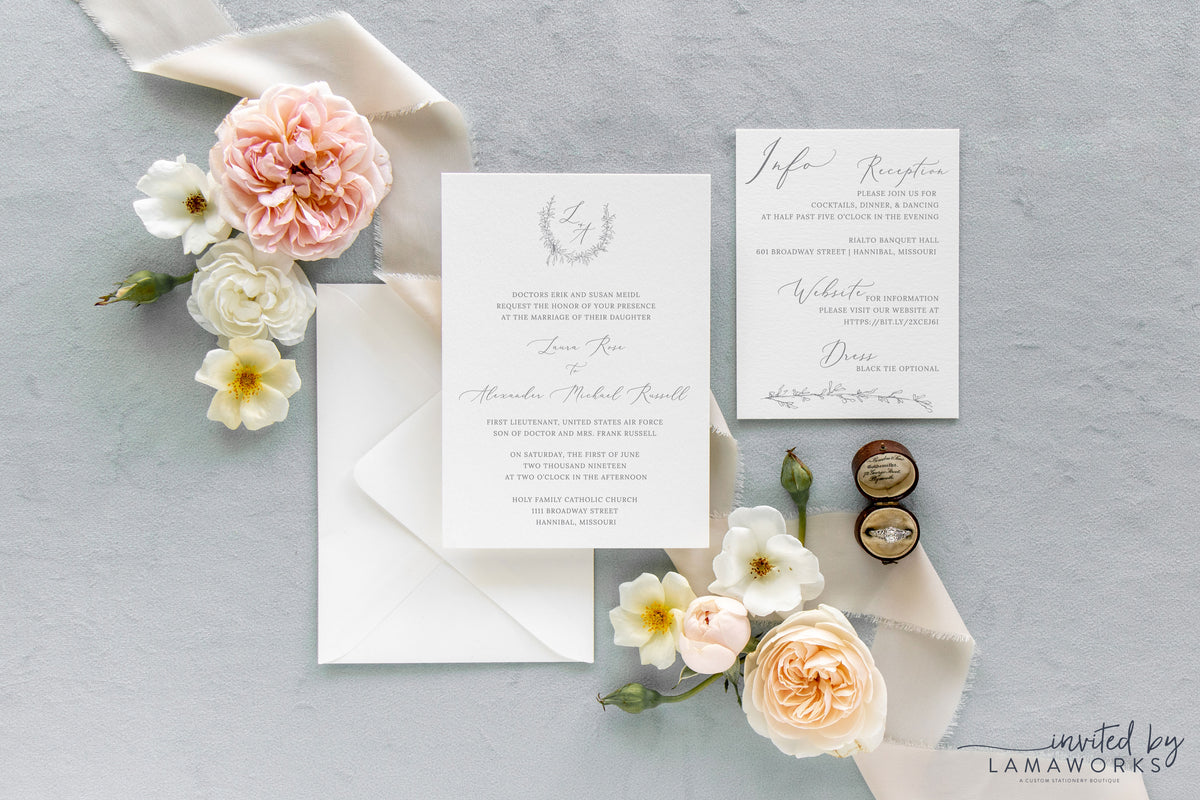 Monogram Laurel Traditional Wedding Invitation - Laura