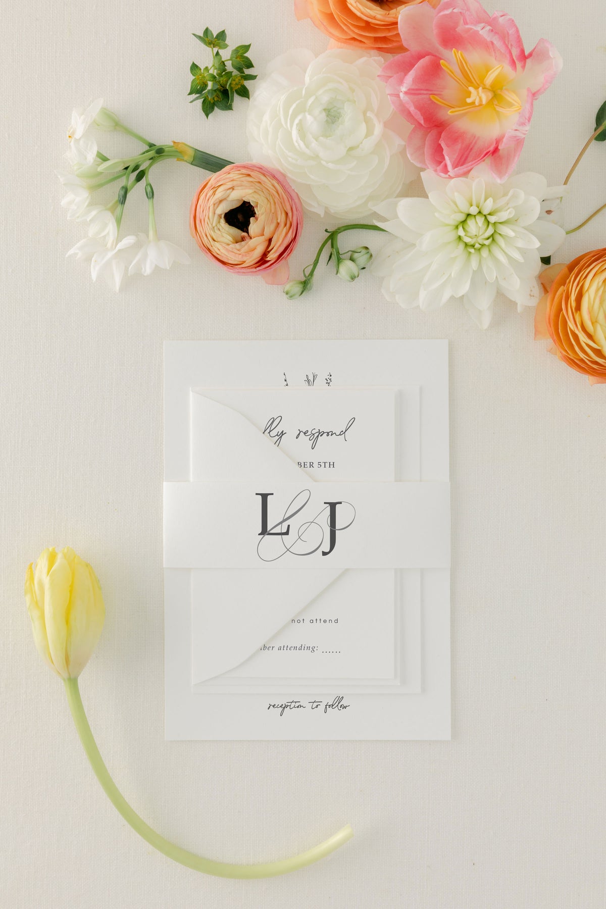 Elegant Minimalist Floral Wedding Invitation Suite - Louise