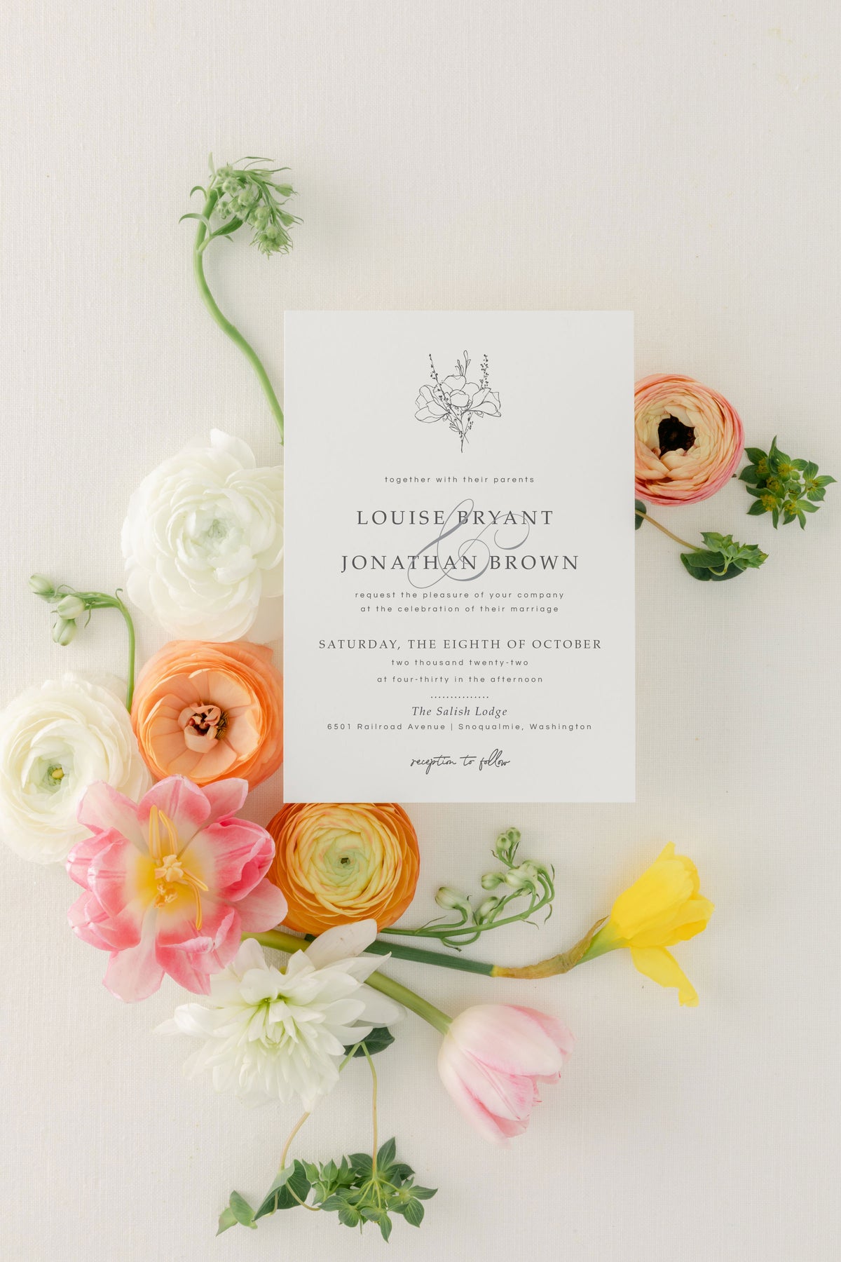 Elegant Minimalist Floral Wedding Invitation Suite - Louise