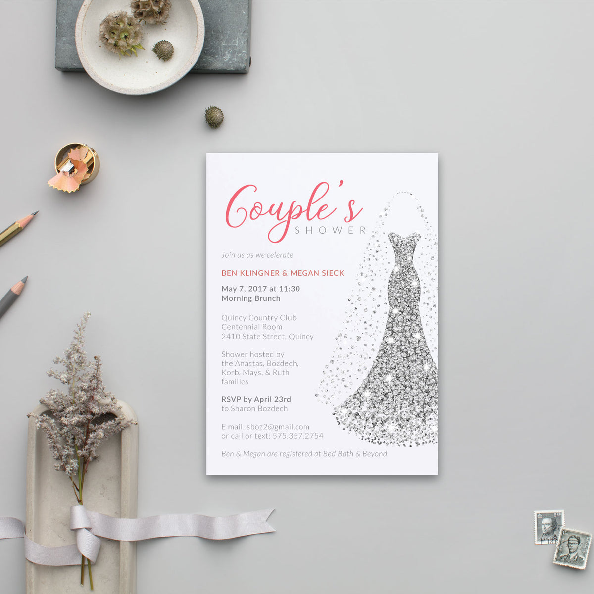 Glitter Dress Bridal Shower Invitation