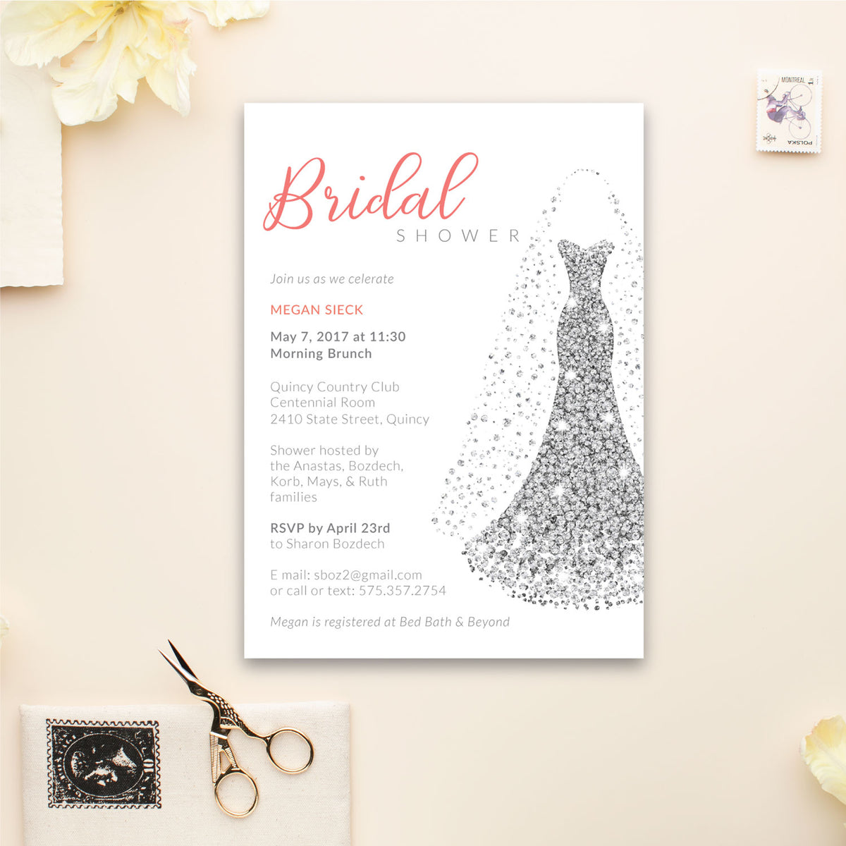 Glitter Dress Bridal Shower Invitation