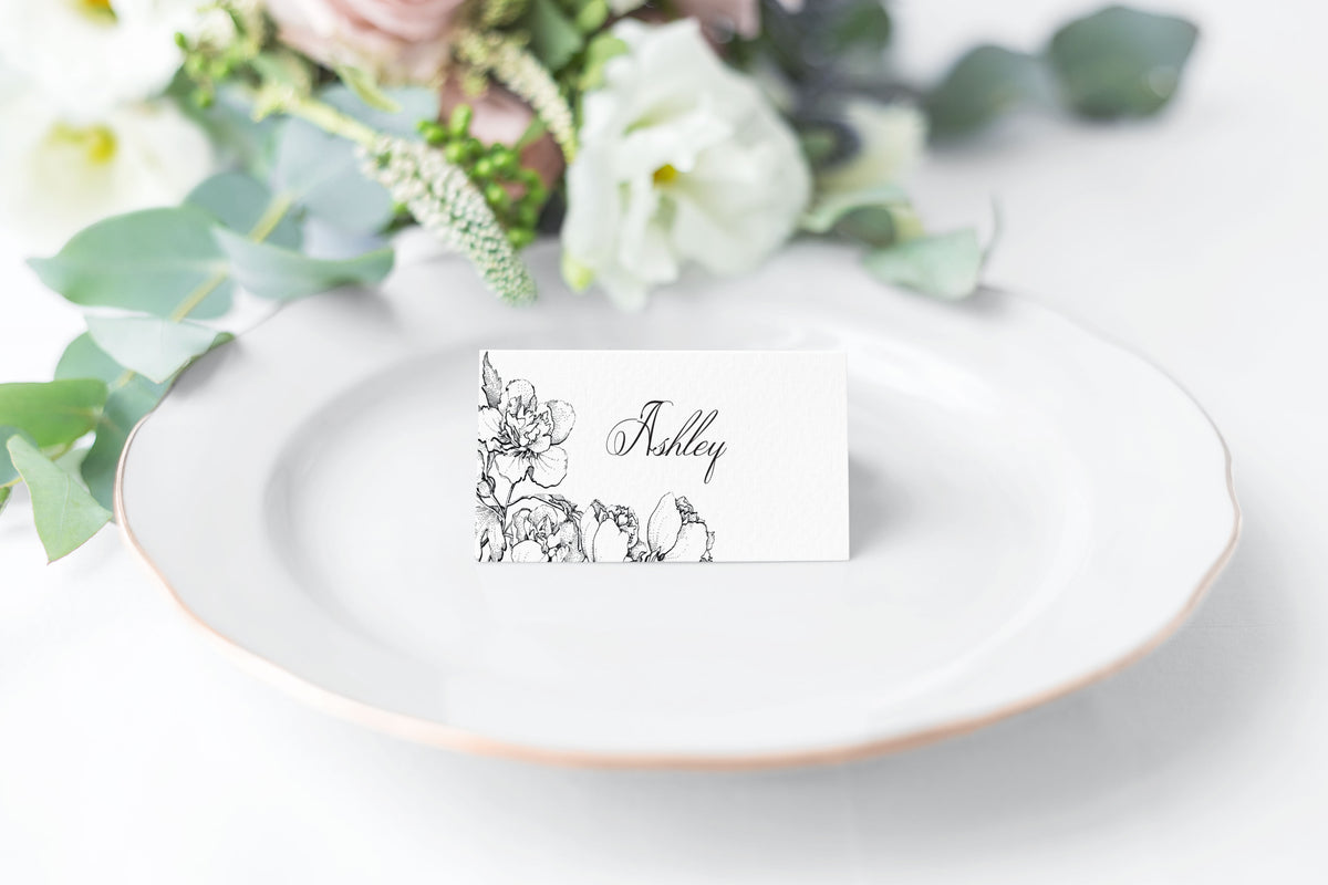 minimalist floral escort card or place card