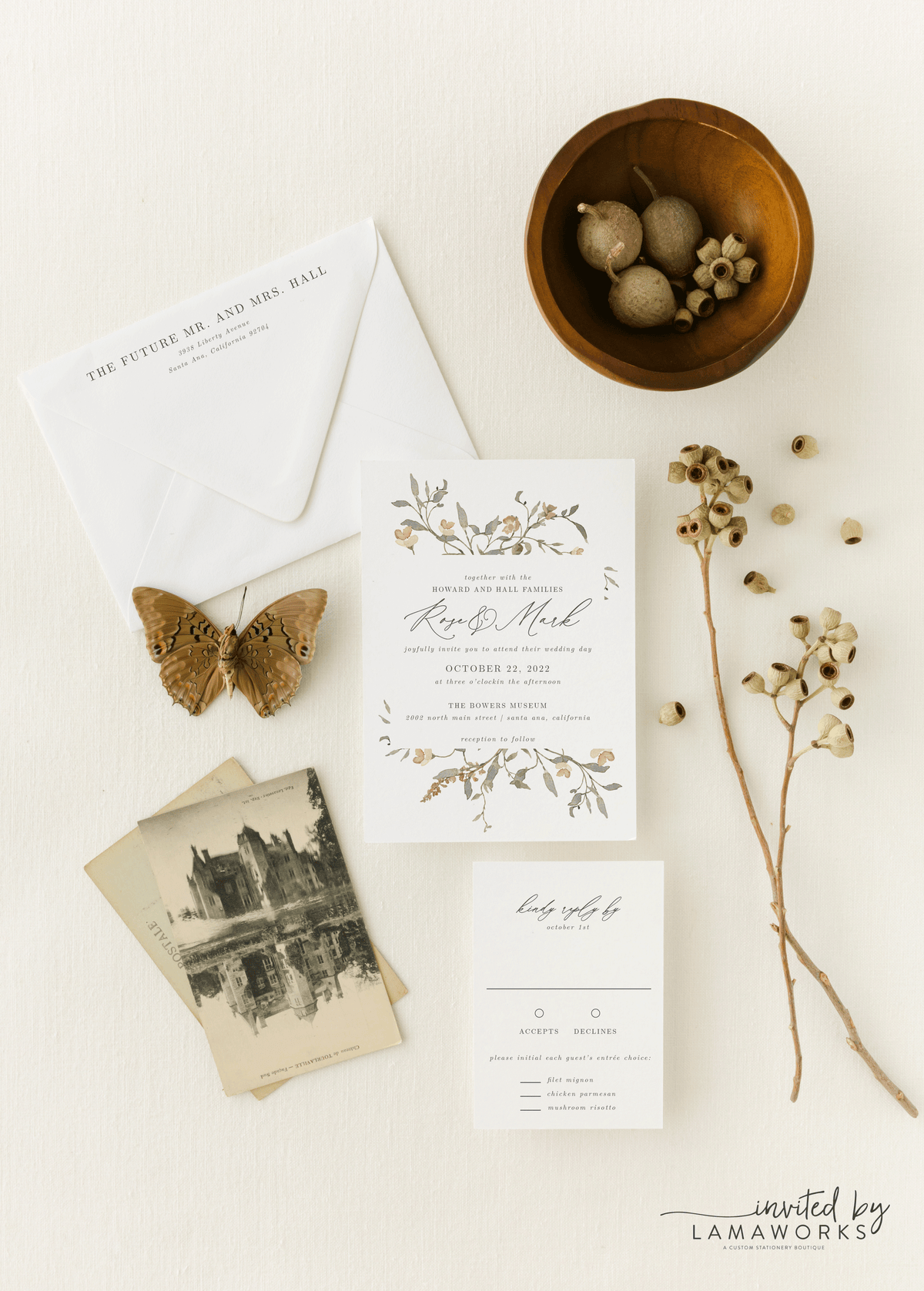 Fall Wildflower Wedding Invitation | Rose